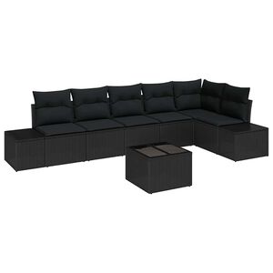 vidaXL Градински Софа Комплект с възглавница 7 pcs Черно полиратан