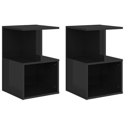 vidaXL Нощни шкафчета, 2 бр, черен гланц, 35x35x55 см, ПДЧ