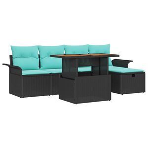 vidaXL Градински Софа Комплект с възглавница 6 pcs Черно полиратан