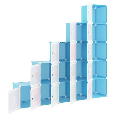 vidaXL Детски кубичен шкаф за съхранение с 15 куба, син, PP