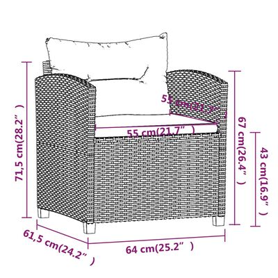 vidaXL Градински комплект с възглавници, 3 части, полиратан, сив