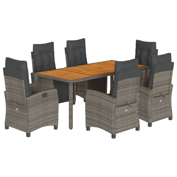 vidaXL Градински трапезен комплект 7 части с възглавници сив полиратан