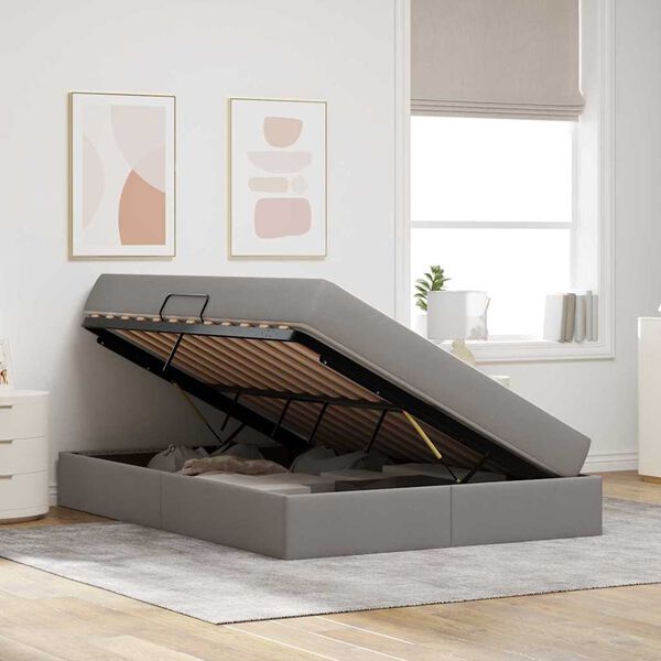 vidaXL Легло с място за съхранение и матрак Таупе 140 x 190 cm
