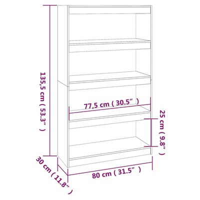 vidaXL Библиотека/разделител за стая, бяла, 80x30x135,5 см, бор масив