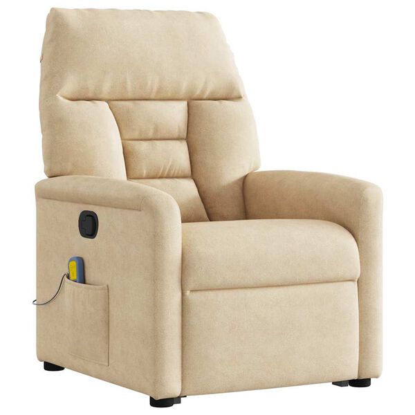 vidaXL Изправящ масажен наклоняем стол, кремав, микрофибърен текстил