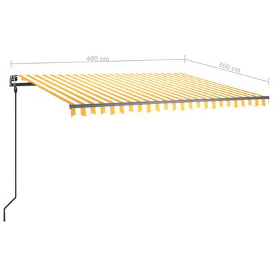 vidaXL Ръчно прибиращ се сенник с LED, 4x3 м, жълто и бяло