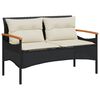 vidaXL Градинска пейка с възглавници, 116x62,5x74 см, черен, полиратан