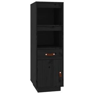 vidaXL Висок шкаф, черен, 34x40x108,5 см, борово дърво масив