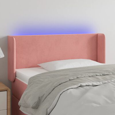 vidaXL LED горна табла за легло, розова, 93x16x78/88 см, кадифе