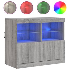 vidaXL Сайдборд с LED светлини, сив сонома, 81x37x67 см