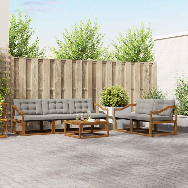 vidaXL Комплект дивани за открито 6 pcs Естествено и светло сиво