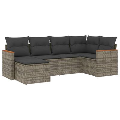 vidaXL Градински диван с възглавници, 6 части, полиратан, сив
