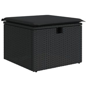 vidaXL Градинска табуретка с възглавница черна 55x55x37 см полиратан