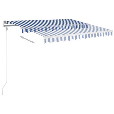 vidaXL Ръчно прибиращ се сенник с прътове, 3x2,5 м, синьо и бяло