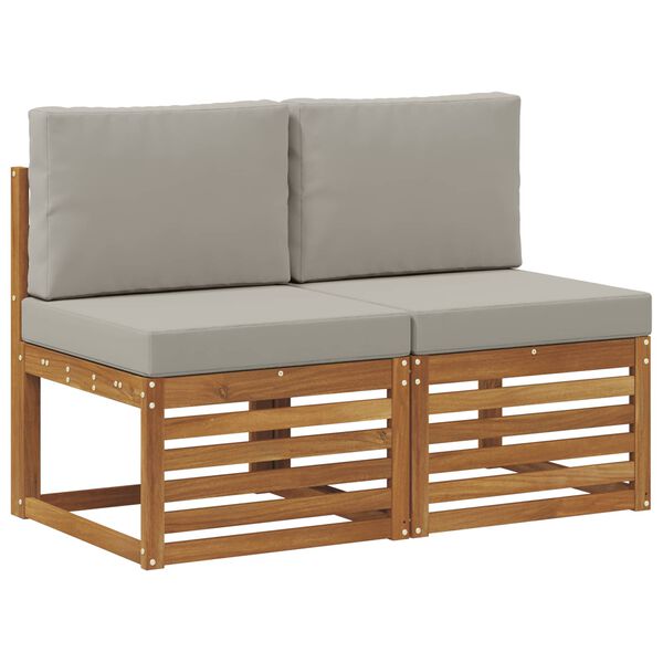 vidaXL 2 Брой Среден диван за открито Солидно акациево дърво Естествен