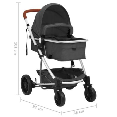 vidaXL Бебешка количка 2-в-1, тъмносива, алуминий