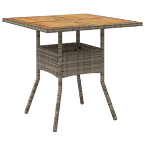 vidaXL Градинска маса с плот от акация, сиво, 80x80x75 см, полиратан