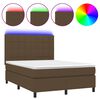 vidaXL Боксспринг легло с матрак и LED, тъмнокафяво, 140x200 см, плат