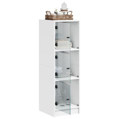 vidaXL Висок шкаф със стъклени врати, бял, 35x37x109 см