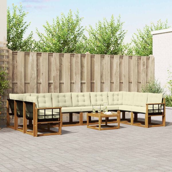vidaXL Комплект дивани за открито 11 pcs Натурален и Крема