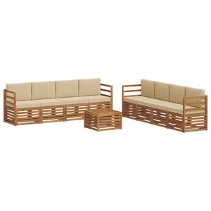 vidaXL Комплекти дивани 9 pcs Натурален и Бежов Солидно акациево дърво