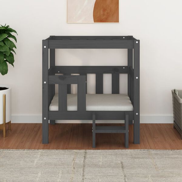 vidaXL Кучешко легло, Сиво, 65,5x50,5x70 см, борова дървесина масив