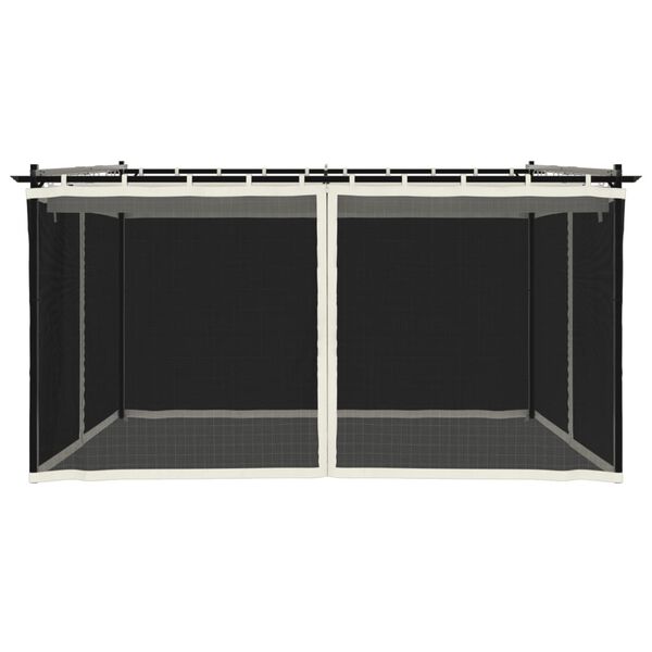 vidaXL Беседка с мрежести стени, кремава, 4x3 м, стомана