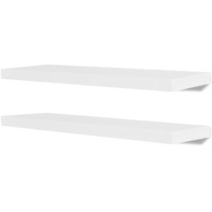 2 бели МДФ плаващи стенни рафтове за съхранение на книги/DVD