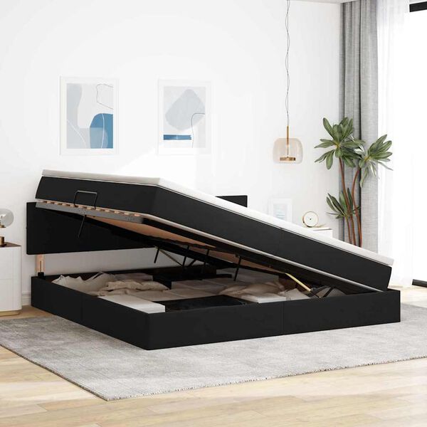 vidaXL Легло с място за съхранение и LED Черно 200 x 200 cm Кадифе