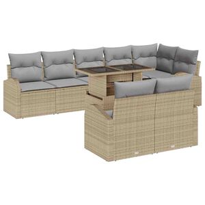 vidaXL Градински Софа Комплект с възглавница 9 pcs Бежово Полиратан