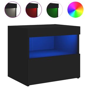 vidaXL Нощно шкафче с LED осветление, черни, 50x40x45 см