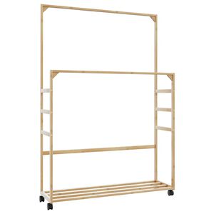 vidaXL Закачалка за дрехи с рафтове и колелца, 90x35x155 см, бамбук