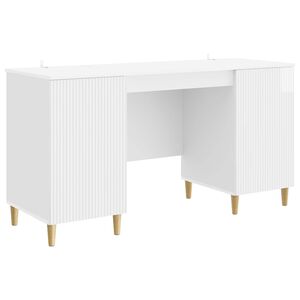 vidaXL Бюро с рафт Бял гланц 142,5 x 50 x 75 см Инженерна дървесина