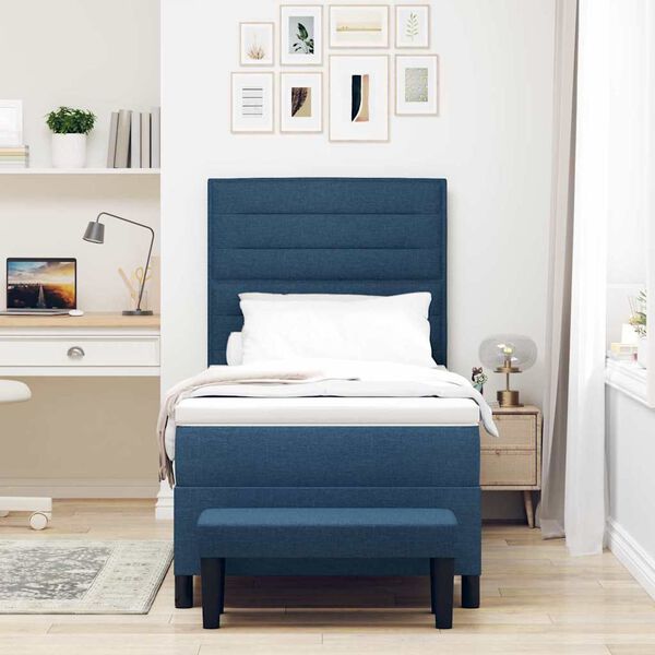 vidaXL Легло с пружинирана основа с матрак Синьо 90 x 200 cm текстил