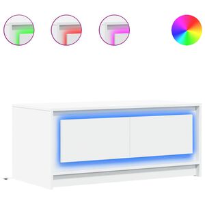 vidaXL Маса за кафе с LED осветление, бяла, инженерно дърво