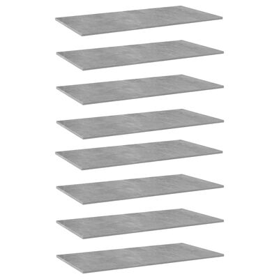 vidaXL Рафтове за етажерка, 8 бр, бетонно сиви, 80x20x1,5 см, ПДЧ