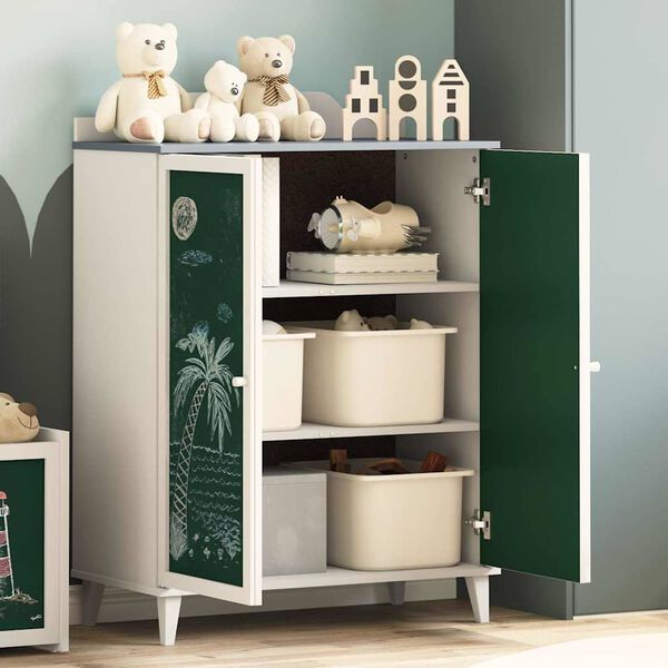 vidaXL Шкаф с две врати и фронт на черна дъска ROROS Сив и бял