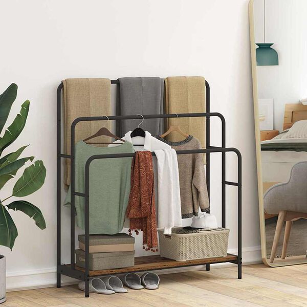 vidaXL Стойка за дрехи Старо дърво 90 x 30 x 100,5 cm Инженерно дърво