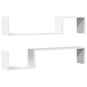 vidaXL Стенни рафтове, 2 бр, бели, 100x15x20 см, инженерно дърво
