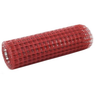 vidaXL Кокошкарска мрежа, стомана с PVC покритие, 10x0,5 м, червена