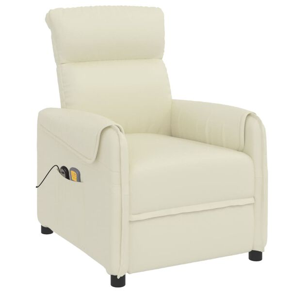 vidaXL Електрически масажен стол, кремав, изкуствена кожа