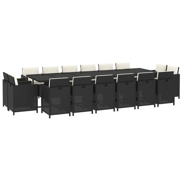 vidaXL Градински комплект с възглавници 17 части полиратан черен