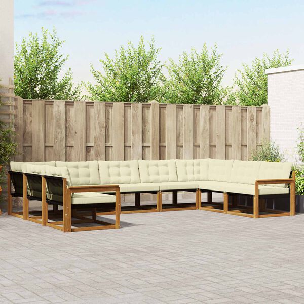vidaXL Комплект дивани за открито 9 pcs Натурален и Крема