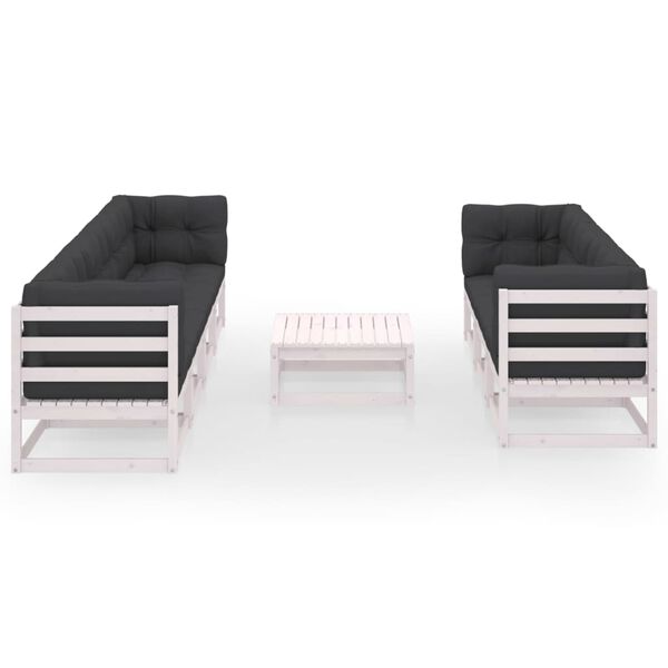 vidaXL Градински лаундж комплект, 8 части, с възглавници, бор масив