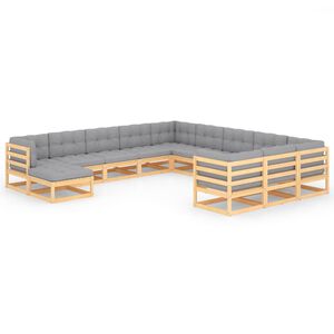 vidaXL Градински лаундж комплект, 12 части, с възглавници, бор масив