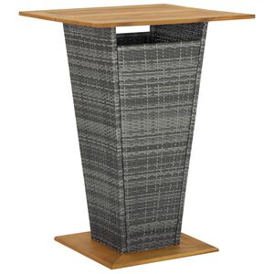 vidaXL Бар маса, сива, 80x80x110 см, полиратан и акациево дърво масив