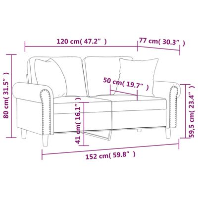 vidaXL 2-местен диван с декоративни възглавници тъмносив 120 см кадифе