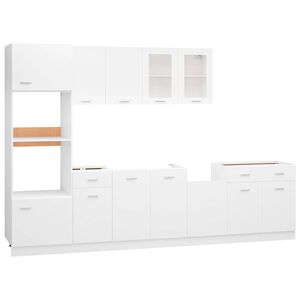 vidaXL Комплект кухненски шкафове, 7 части, "Lyon", бяло инженерно дърво