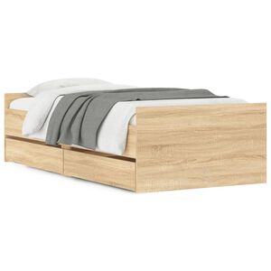 vidaXL Рамка за легло с чекмеджета дъб сонома 75x190 см Small Single