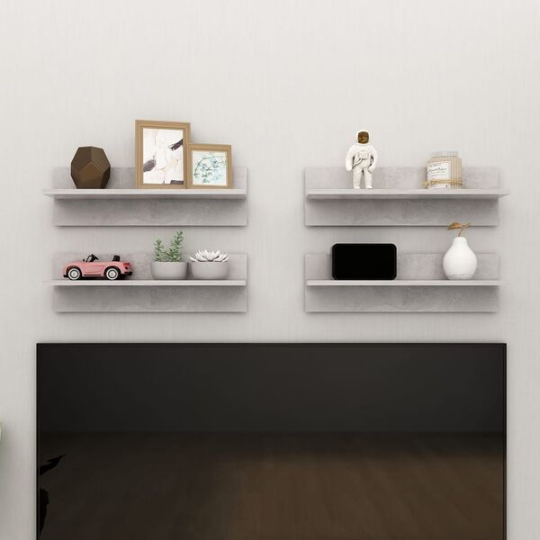 vidaXL Стенни рафтове 4 бр, бетонно сиви, 60x11,5x18см инженерно дърво